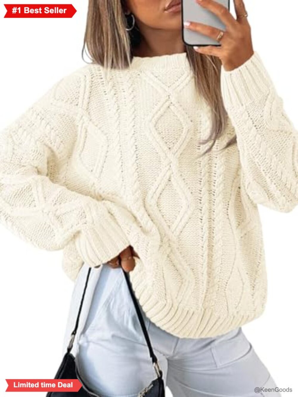 Oversized Cable Knit Chunky Pullover Sweater Womens Crew Neck
